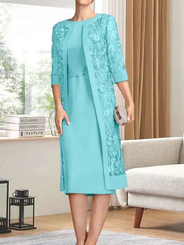 Sheath/Column Scoop Knee-Length Chiffon Mother of the Bride Dress With Pleated Sequins by Dreamylily