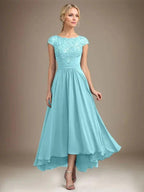 A-line Scoop Illusion Asymmetrical Lace Chiffon Mother of the Bride Dress With Pleated by Dreamylily