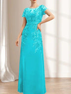 Sheath/Column Scoop Illusion Floor-Length Lace Chiffon Mother of the Bride Dress With Sequins by Dreamylily