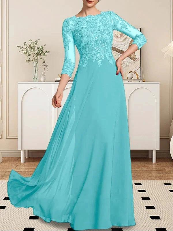 A-line Scoop Floor-Length Lace Chiffon Mother of the Bride Dress With Sequins by Dreamylily
