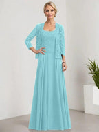 A-line Square Floor-Length Lace Chiffon Mother of the Bride Dress With Sequins by Dreamylily