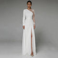 Asymmetrical Side Slit Wedding Dress Long Sleeve Civil Bridal Gown Party For Bride Button Applique Floor Length Свадебное платье by payinti