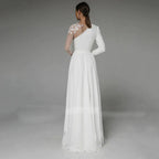 Asymmetrical Side Slit Wedding Dress Long Sleeve Civil Bridal Gown Party For Bride Button Applique Floor Length Свадебное платье by payinti