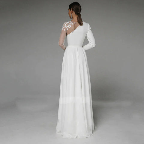 Asymmetrische Seite Schlitzte Hochzeit Kleid Langarm Zivil Brautkleid Party Für Braut Taste Applique Bodenlangen Свадебное платье 