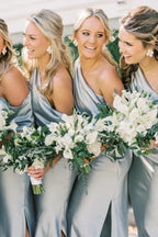 Asymmetrical Ruffle One Shoulder Bridesmaid Dresses with Slit BD141 by pgmdress