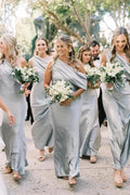 Asymmetrical Ruffle One Shoulder Bridesmaid Dresses with Slit BD141 by pgmdress