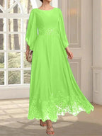 A-line Scoop Illusion Ankle-Length Lace Chiffon Mother of the Bride Dress With Sequins by Dreamylily