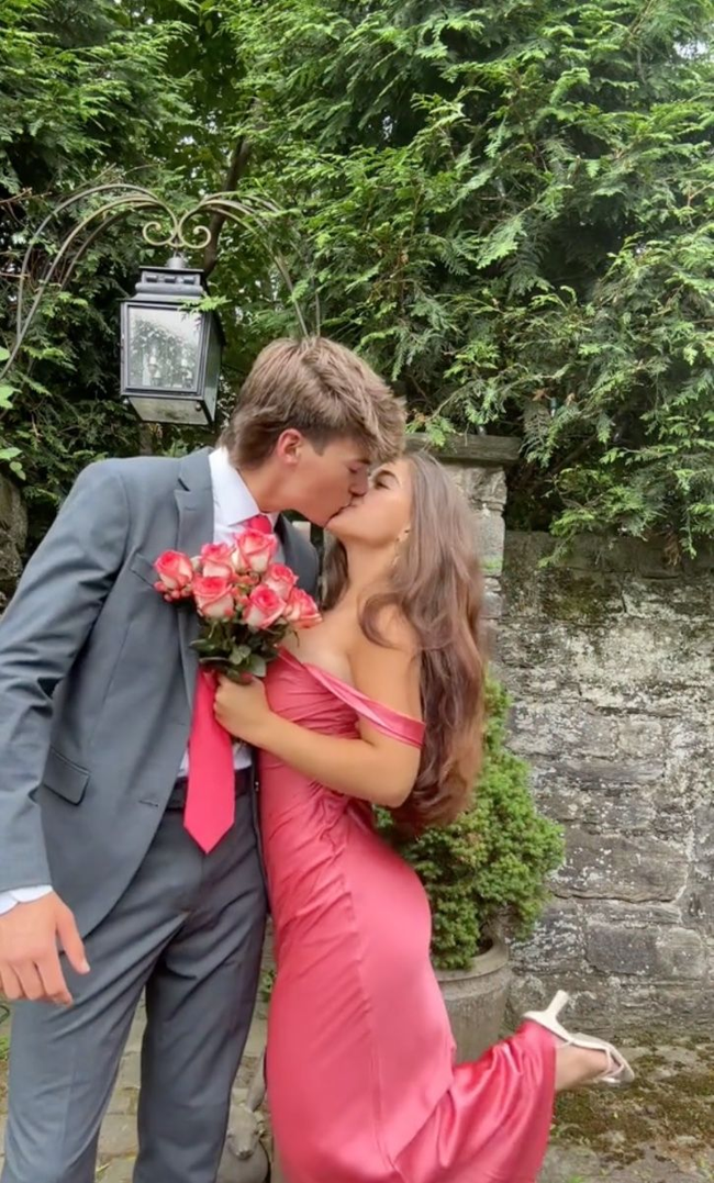 Pink Off The Shoulder Sheath Long Evening Dress Satin Prom Dress Y7908 Hover Image