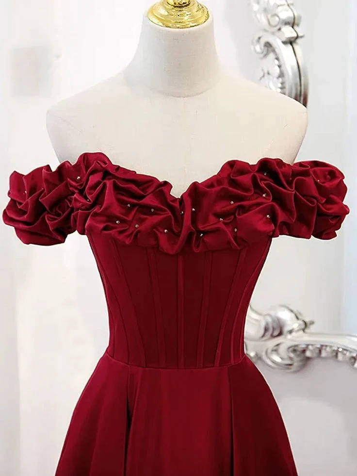 A-Line Off Shoulder Satin Long Prom Dress Satin Evening Dress Y6340 by simplepromdress