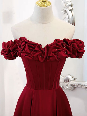 A-Linie Schulterfrei Satin Langes Ballkleid Satin Abendkleid Y6340
