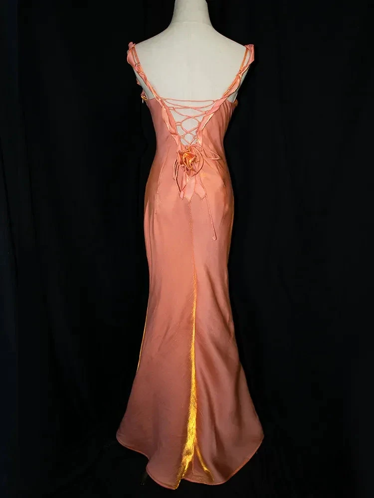 Charming Satin Flowers Long Mermaid Evening Dress Formal Prom Dress Y8219 by simplepromdress