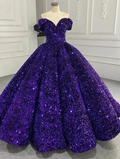 Sparkly Purple Off The Shoulder Sequins Ball Gown,Purple Sweet 16 Dress Y6583 by simplepromdress