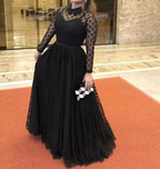 Black A-line Long Sleeves Prom Dress Black Evening Dress Y5691 by simplepromdress