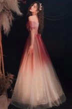 Cute Tulle Sequins Long Prom Dresses A-Line Ombre Evening Dresses Y5850 by simplepromdress
