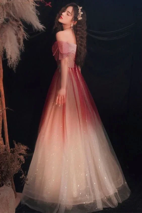 Cute Tulle Sequins Long Prom Dresses A-Line Ombre Evening Dresses Y5850 by simplepromdress
