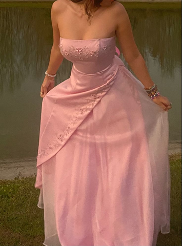Vestido de fiesta rosa sin tirantes con cuentas, vestido de noche Y7743