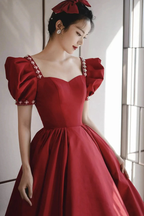 Burgundy satin long prom dress A line evening dress Y1169 by simplepromdress
