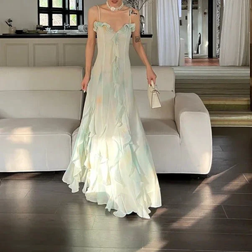 Beautiful Green Chiffon Layered Ruffle Prom Dress Straps Evening Gown Y7897 by simplepromdress