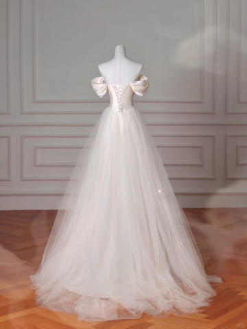 Elegantes weißes schulterfreies Satin-Meerjungfrauen-Abendkleid mit Perlen, formelles Ballkleid, Hochzeitskleid Y8617