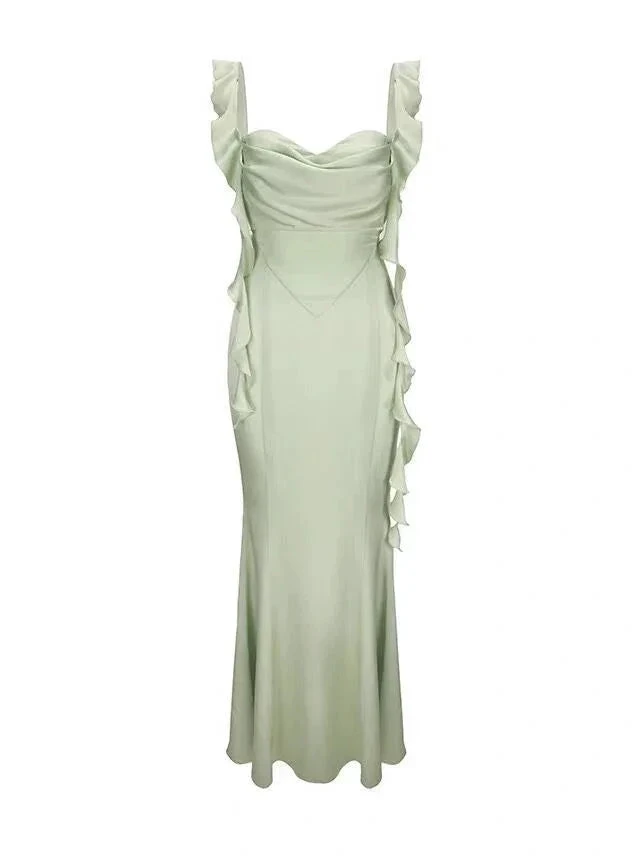 Elegant Summer Ruffle Ribbon Slip Backless Sexy Dress For Women Chic Ruched Slim Evening Dress Y7390 by simplepromdress