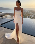 Elegant White Strapless Prom Dress White Evening Dress Y7290 by simplepromdress