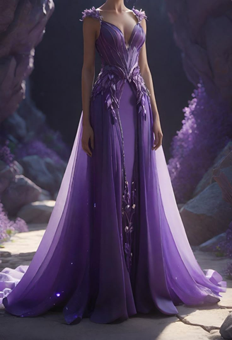 Classy Purple Chiffon Applique Sheath Evening Dress Long Prom Dress Y8316