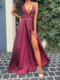 A Line V Neck Burgundy Long Prom Dresses, Burgundy Long Formal Evening Dresses Y233 by simplepromdress