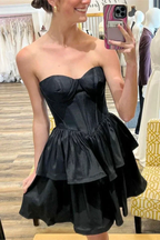 Black Strapless Satin Multi-Layers Homecoming Dress Y2070 by simplepromdress