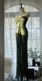 Vintage Dark Green Bodycon Satin Beaded Prom Dress Long Evening Dress Y8557 by simplepromdress