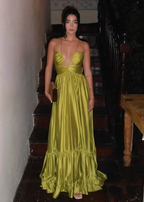 Chic Halter Green Long Satin Ruched Prom Dress Formal A Evening Dress Y8098 by simplepromdress
