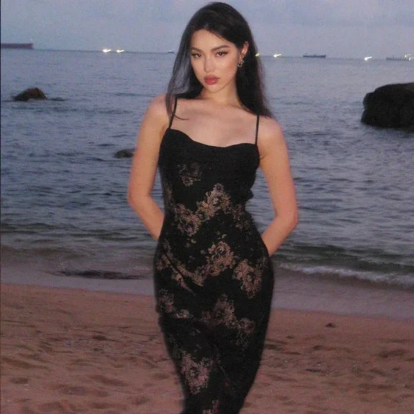 Sexy Black Lace Long Prom Dress Spaghetti Straps Party Evening Dress Y8001 by simplepromdress