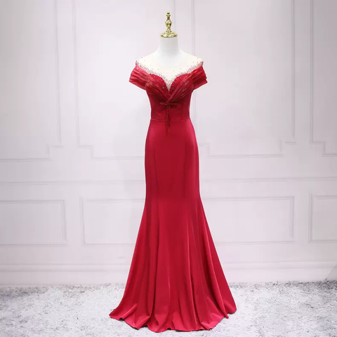 Vestido de noche de satén rojo de sirena, encantador, talla 14