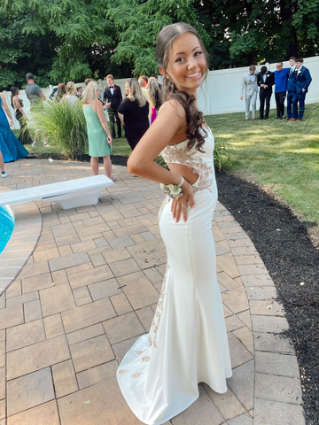Vestido de fiesta de sirena blanco, vestido de noche sin espalda Y3012