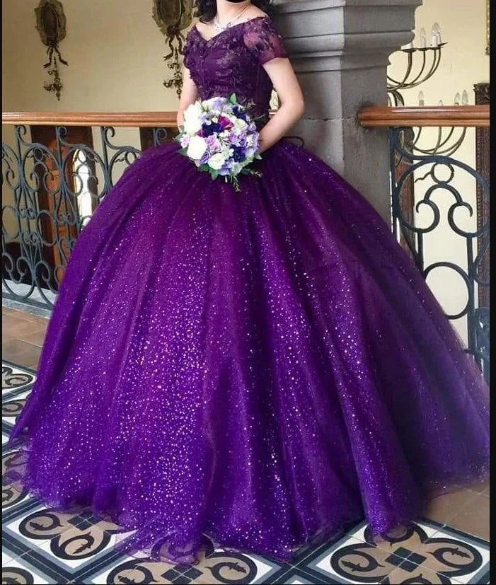 Glitter Off The Shoulder Purple Ball Gown,Purple Quinceanera Dress,Sweet 16 Dress Y4941 by simplepromdress