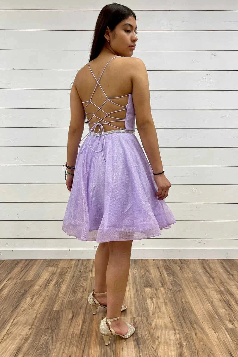 A-Line Lavender Plunge V Short Homecoming Dress Y931 by simplepromdress