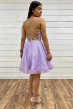 A-Line Lavender Plunge V Short Homecoming Dress Y931 by simplepromdress