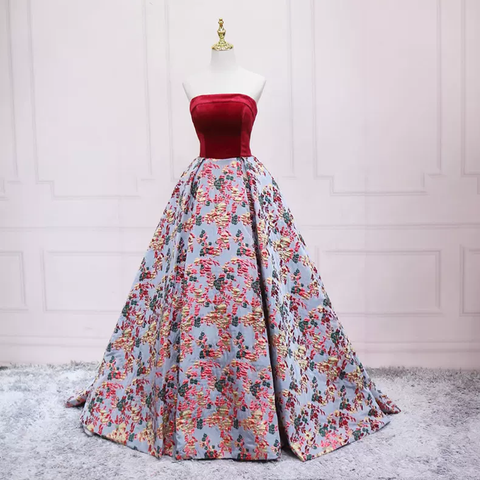 Vestido de fiesta vintage con estampado floral y sin tirantes, talla 17