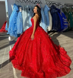Beautiful Red Sequins Appliques Ball Gown .Strapless A Line Prom Dress Y8213 by simplepromdress