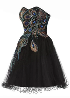 Chic Tulle Satin Beaded Sweetheart Neckline A-Line Short Cocktail Dress Black Homecoming Dress Y8483 by simplepromdress