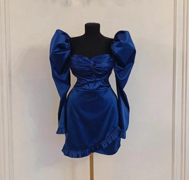 Retro Blue Homecoming Dress with Long Sleeves Y2538 by simplepromdress
