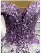 3D Flowers Lilac Sweet 15 Dress Off the Shoulder Quince Dress Luxurious Ball Gown Y906 by simplepromdress