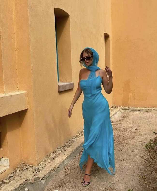 Chic Spaghetti Straps Blue Chiffon Prom Evening Dress Y7915 Hover Image