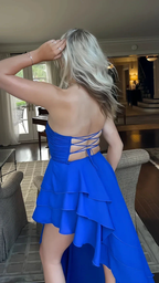 Sexy Royal Blue Long Prom Dress Strapless Ruffle Layered Party Evening Gown Y8026 by simplepromdress