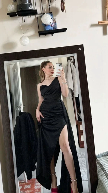 Elegant Black One Shoulder Prom Dress Black Evening Dress Y5782 by simplepromdress