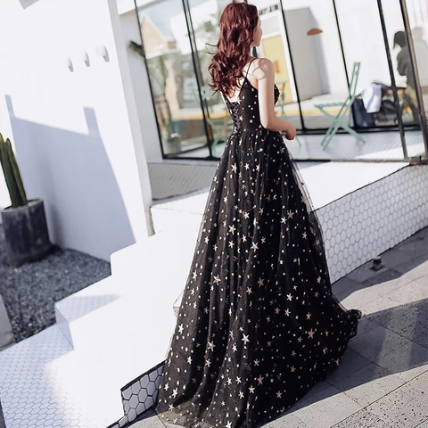 Sexy Black Sweetheart Tulle Long Party Dress Chic Black Evening Dress Prom Dress Y1159