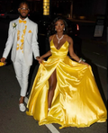 Classic A-line Yellow Satin Evening Dress,Yellow Prom Gown Y4227 by simplepromdress