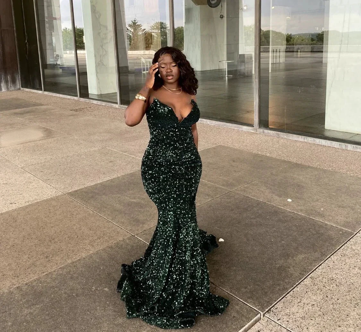 Sexy Mermaid Glitter Prom Dress Long Evening Gowns Dark Green Women Formal Dresses Y4329 by simplepromdress
