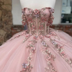 Pink Tulle Floral Appliques Ball Gown Sweet 16 Dress Y527 by simplepromdress