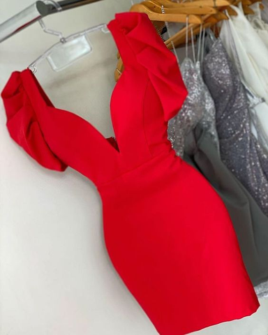 Elegant Red V Neck Party Dress Red Homecoming Dress Y6040