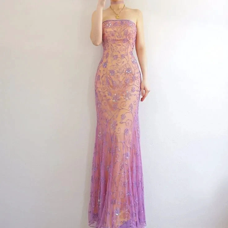 Charming Strapless Tulle Beaded Mermaid Prom Evening Dress Y8136 by simplepromdress